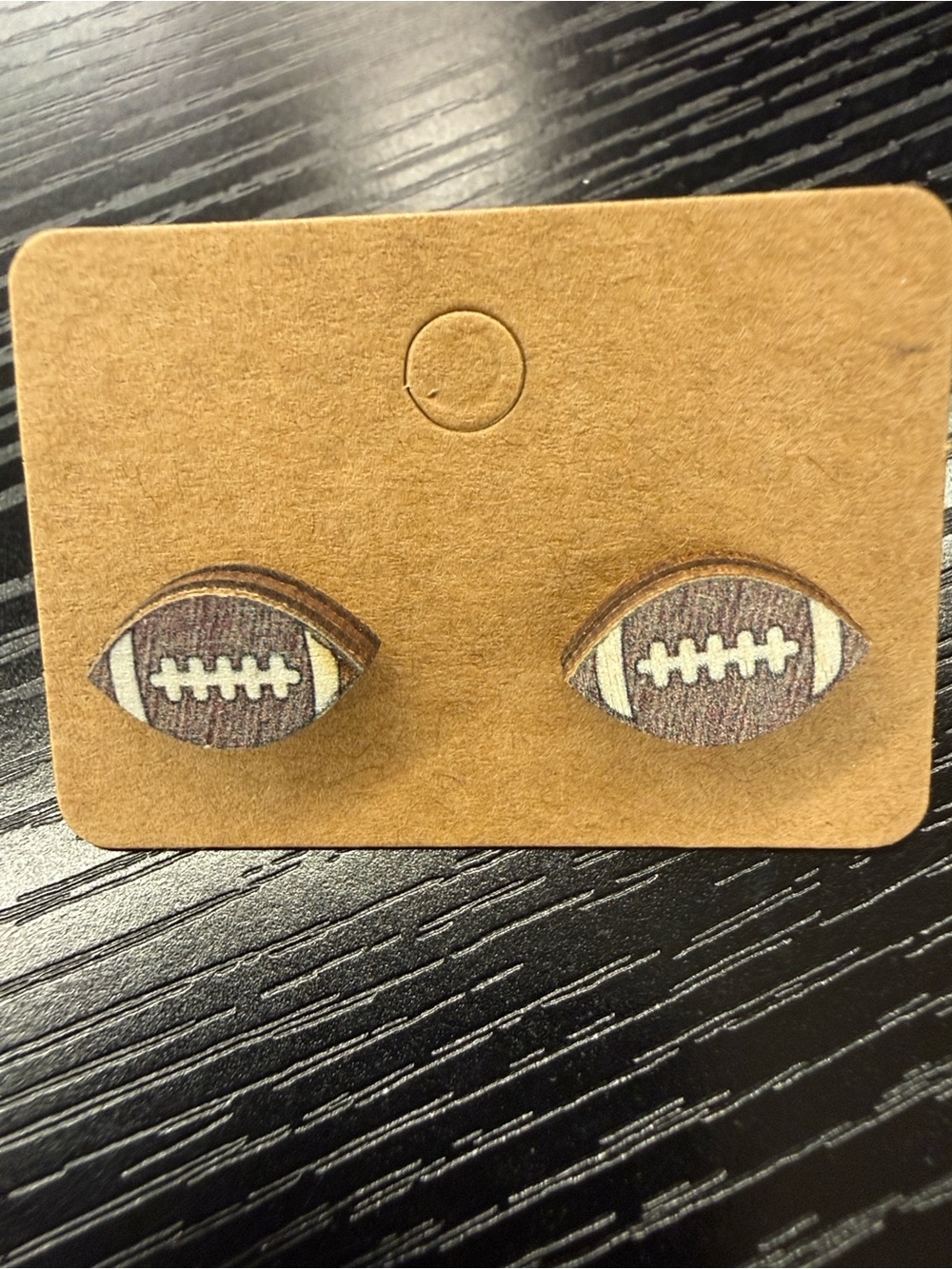 Wooden Football Stud Earrings - Brown
